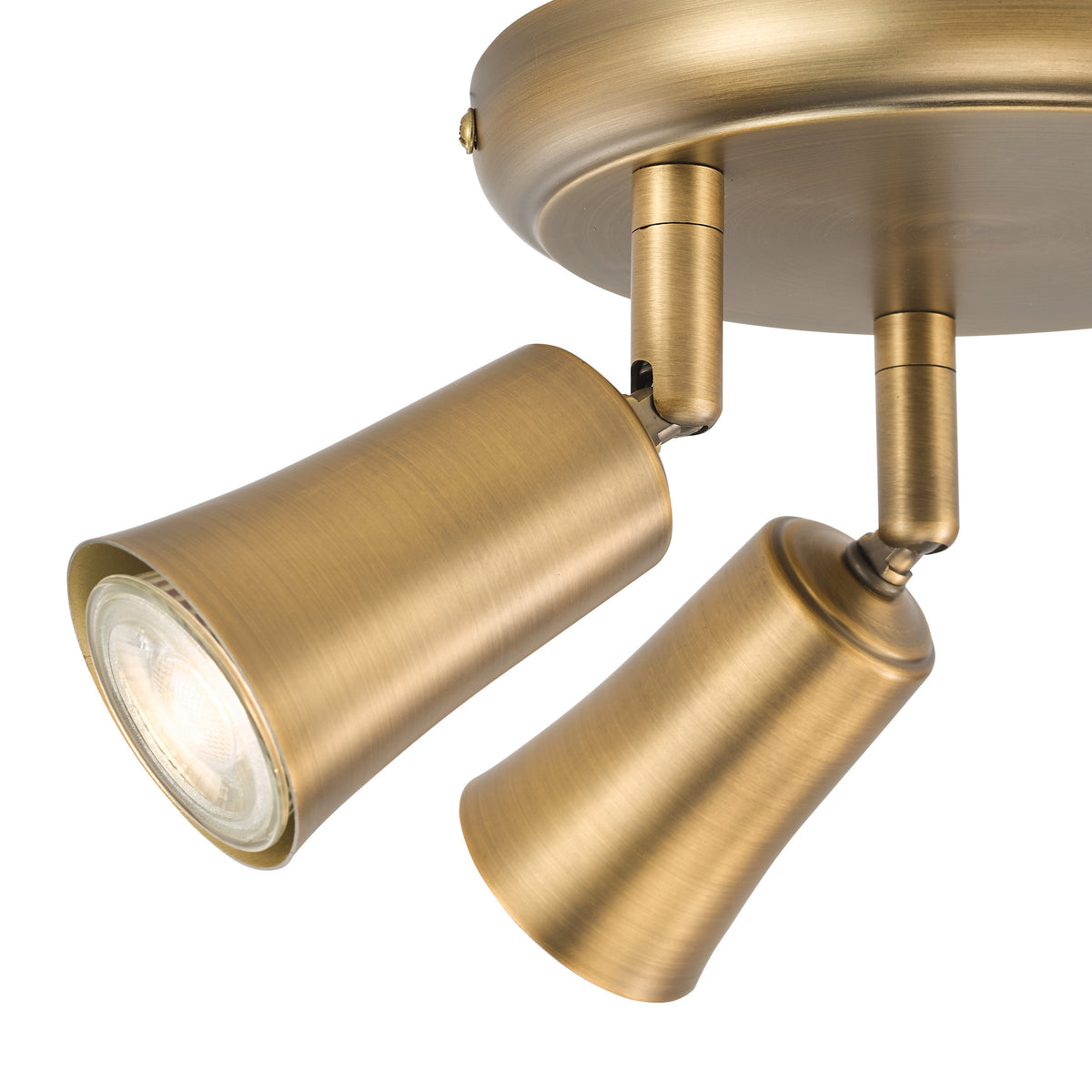 Jedrek Three Spot Round Adjustable Spotlight in Aged Brass