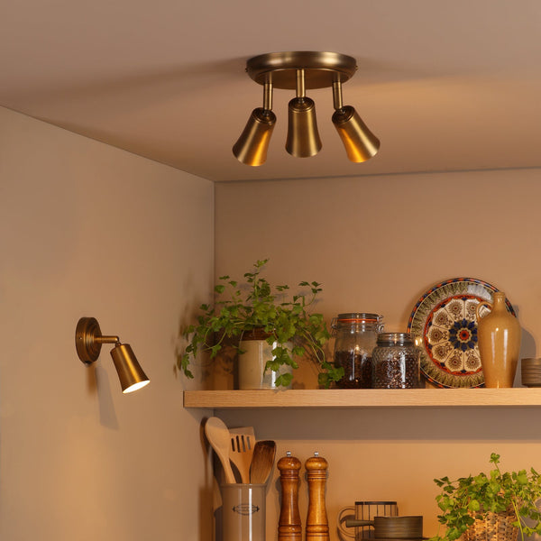 Jedrek Three Spot Round Adjustable Spotlight in Aged Brass