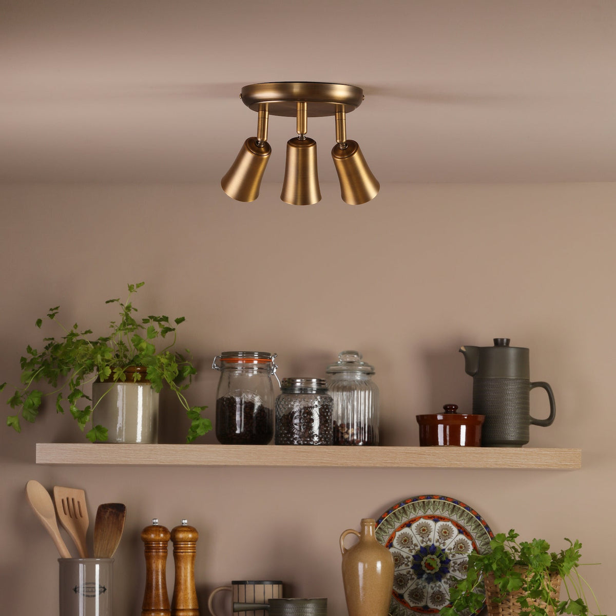 Jedrek Three Spot Round Adjustable Spotlight in Aged Brass