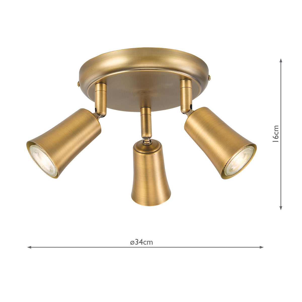Jedrek Three Spot Round Adjustable Spotlight in Aged Brass