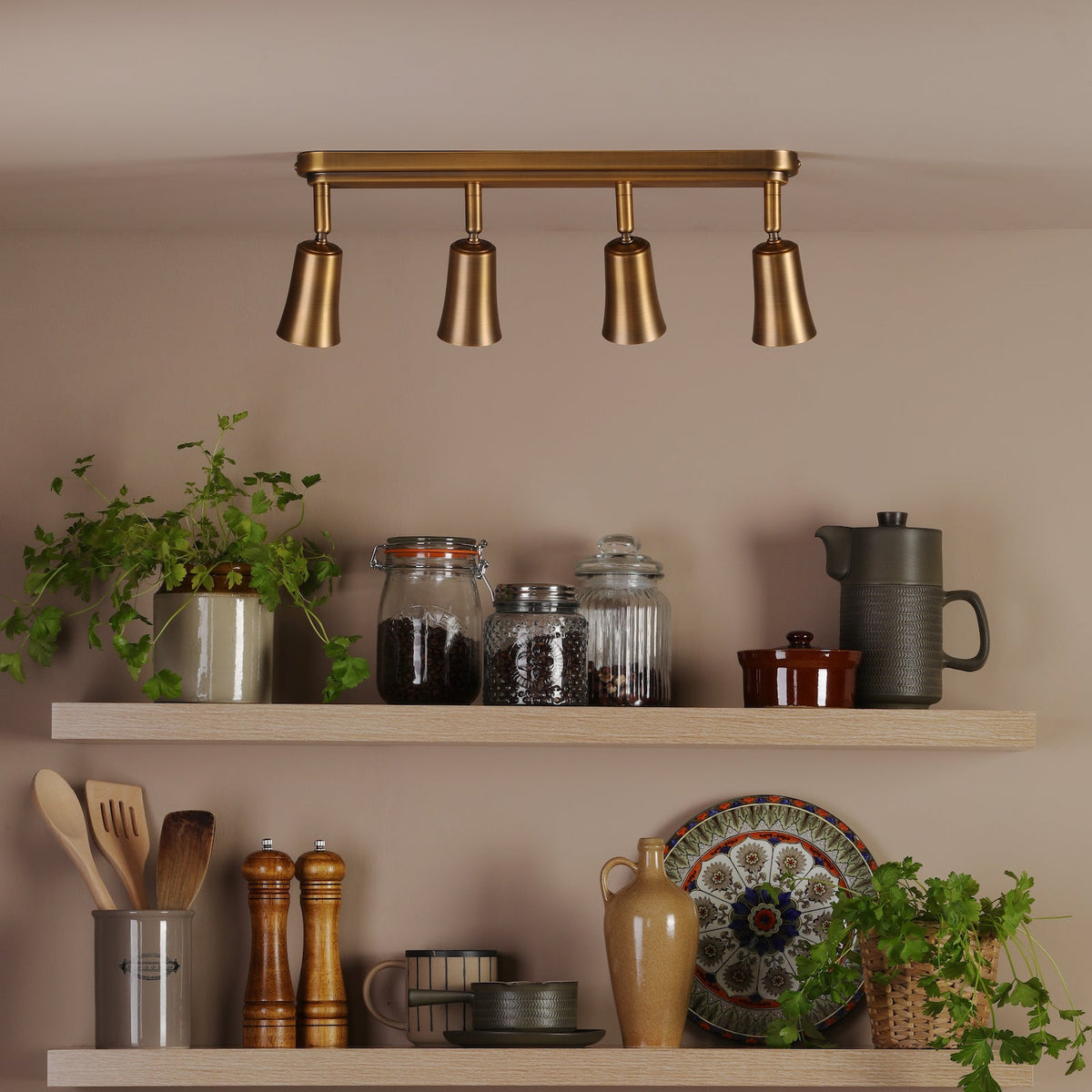 Jedrek Four Spot Adjustable Bar Spotlight in Aged Brass