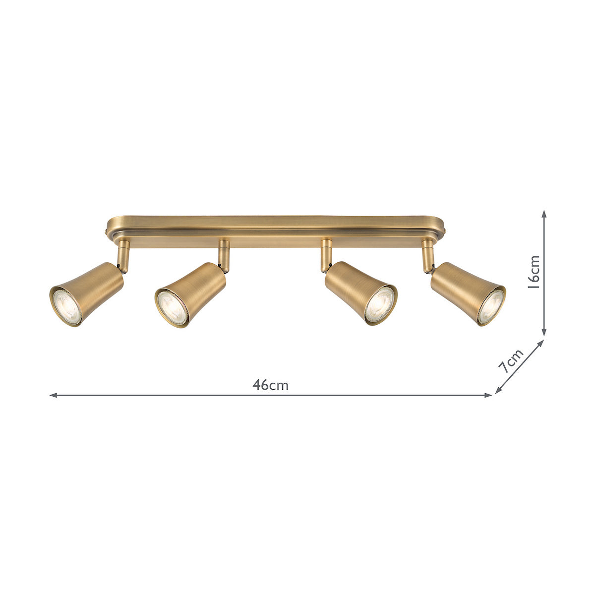 Jedrek Four Spot Adjustable Bar Spotlight in Aged Brass