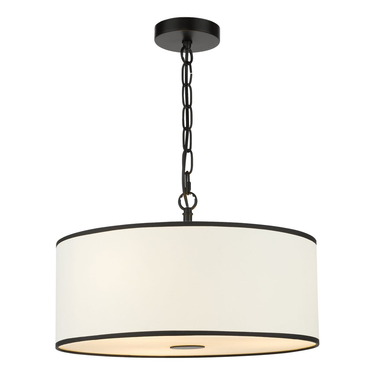 Jemima Three Light Pendant in Matt Black with White Linen Shade with Black Trim