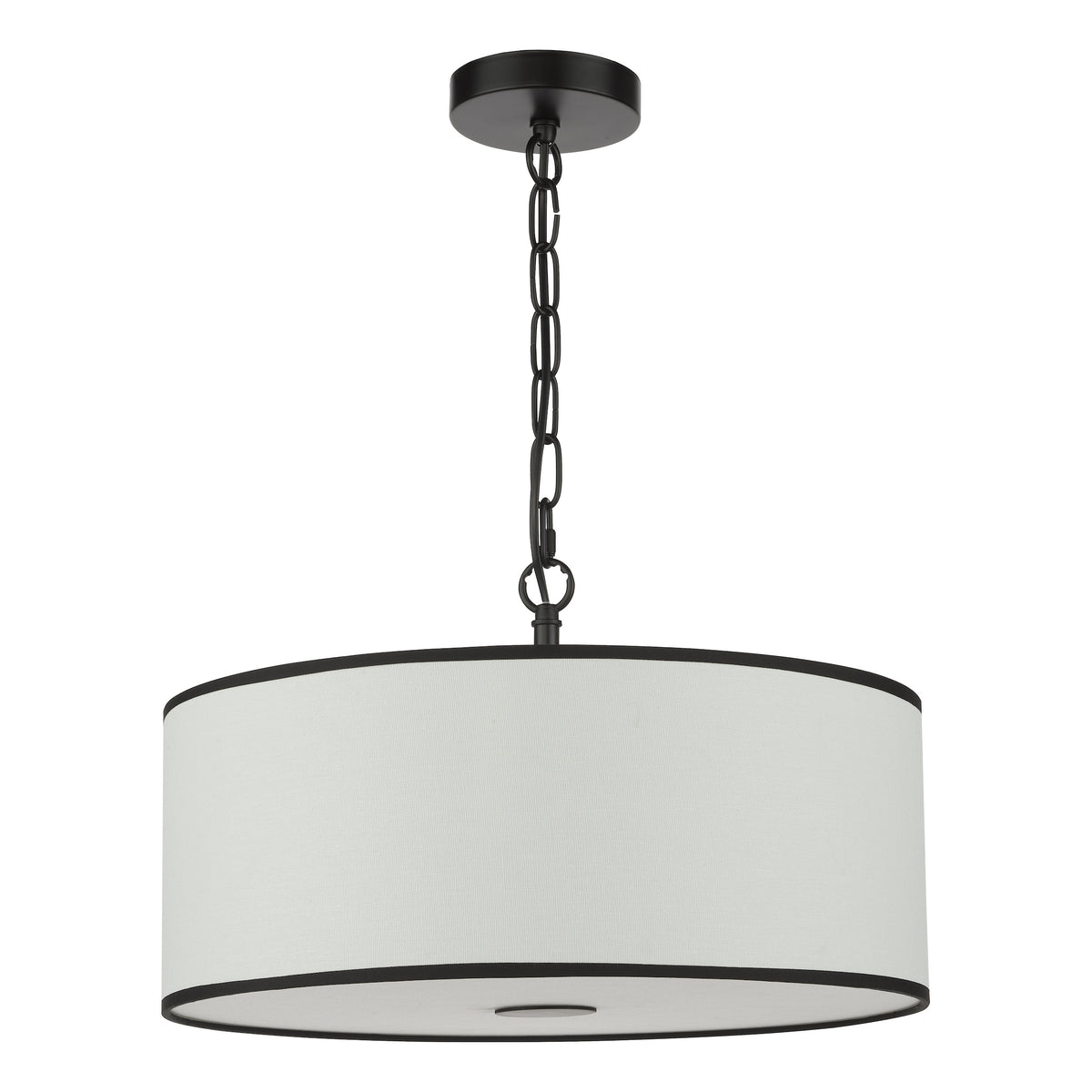 Jemima Three Light Pendant in Matt Black with White Linen Shade with Black Trim
