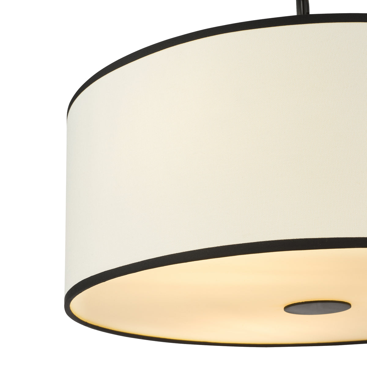 Jemima Three Light Pendant in Matt Black with White Linen Shade with Black Trim