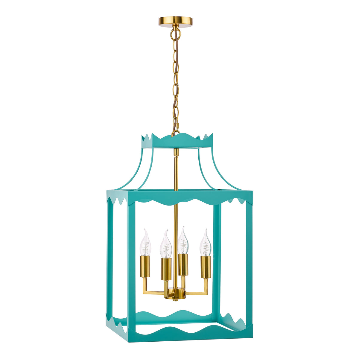 Jinele Pendant Lantern in Natural Brass & Satin Eau De Nil Blue