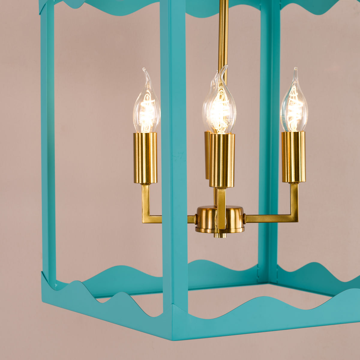 Jinele Pendant Lantern in Natural Brass & Satin Eau De Nil Blue