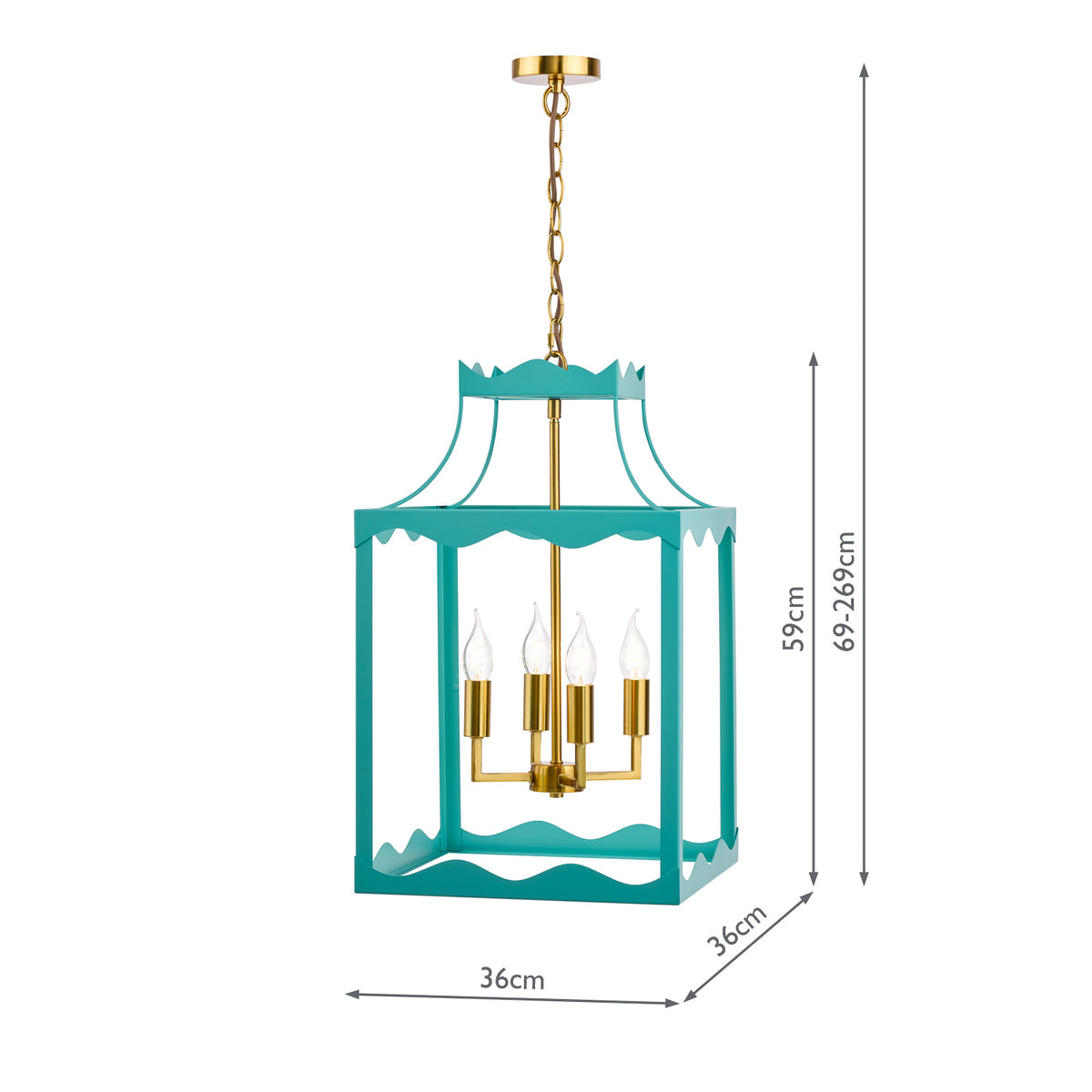 Jinele Pendant Lantern in Natural Brass & Satin Eau De Nil Blue