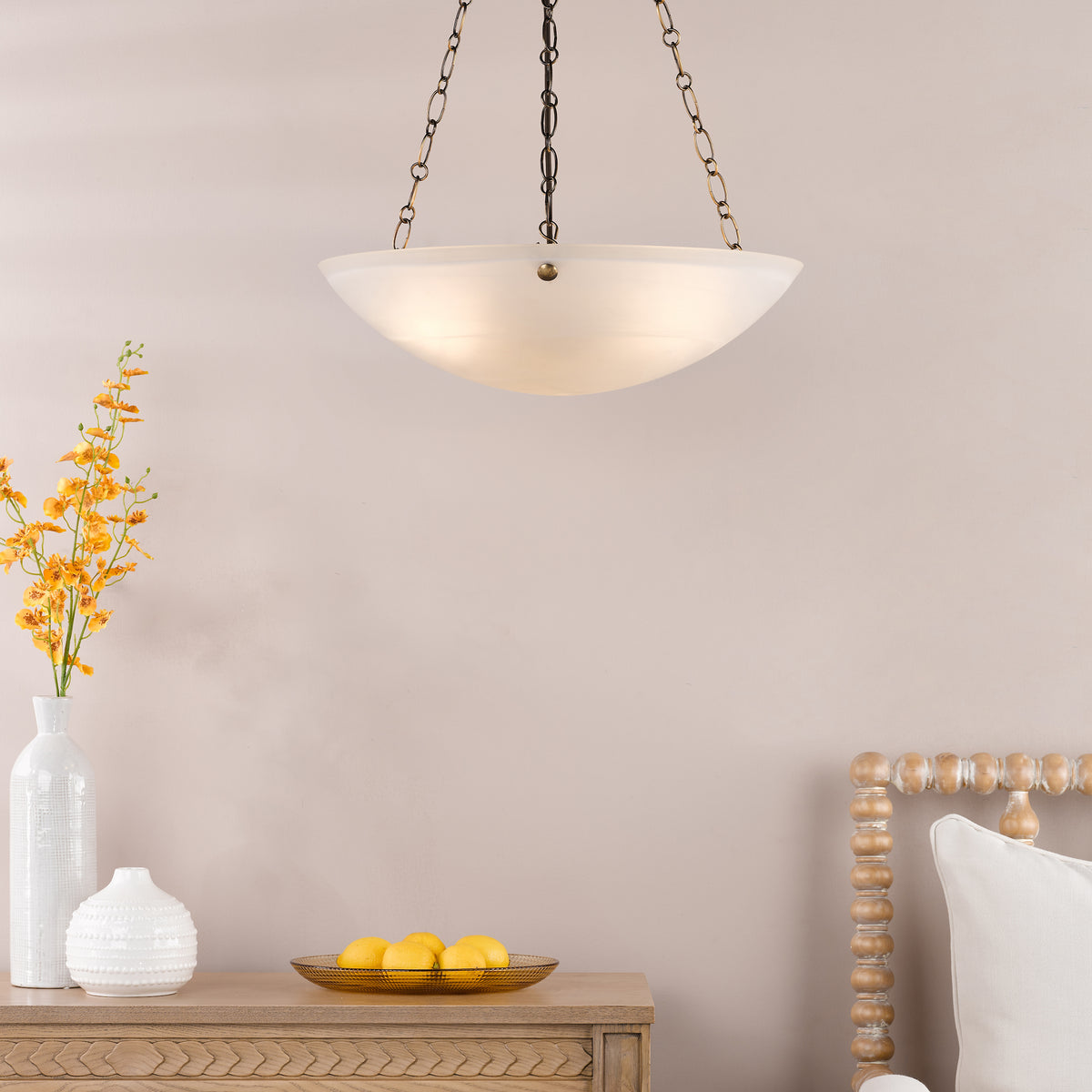 Keita Pendant in Antique Bronze with Alabaster Effect Glass Shade