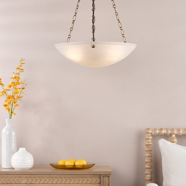 Keita Pendant in Antique Bronze with Alabaster Effect Glass Shade