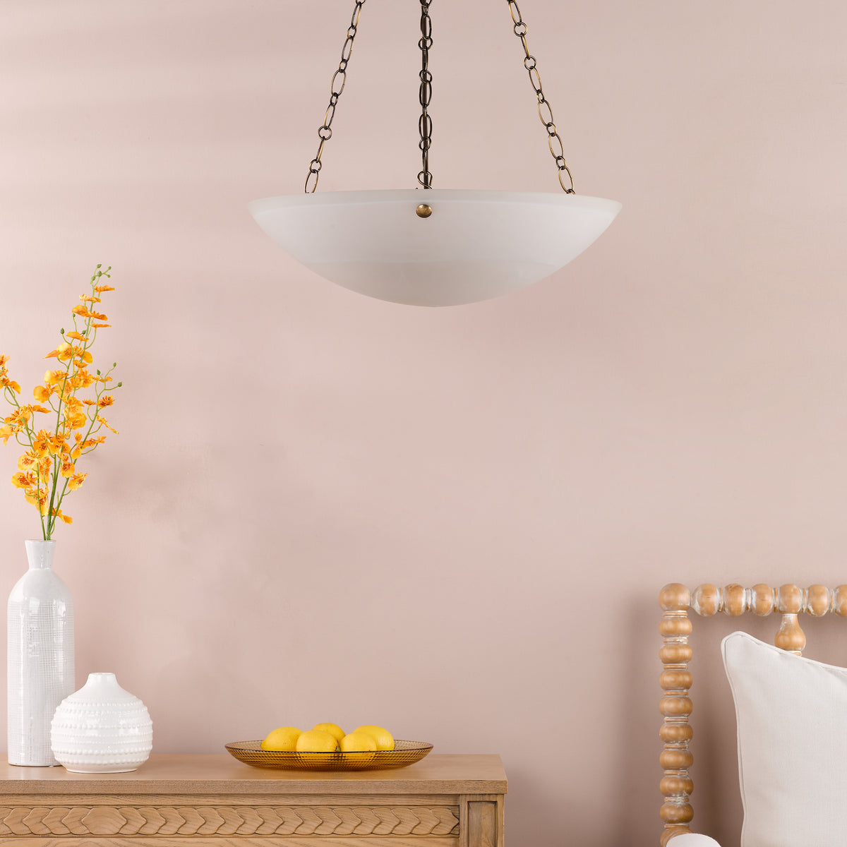 Keita Pendant in Antique Bronze with Alabaster Effect Glass Shade