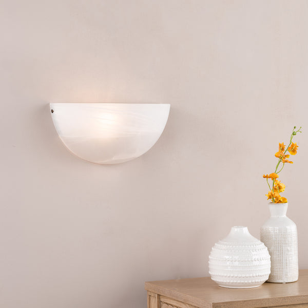 Keita Wall Light in Antique Bronze with Alabaster Effect Glass Shade