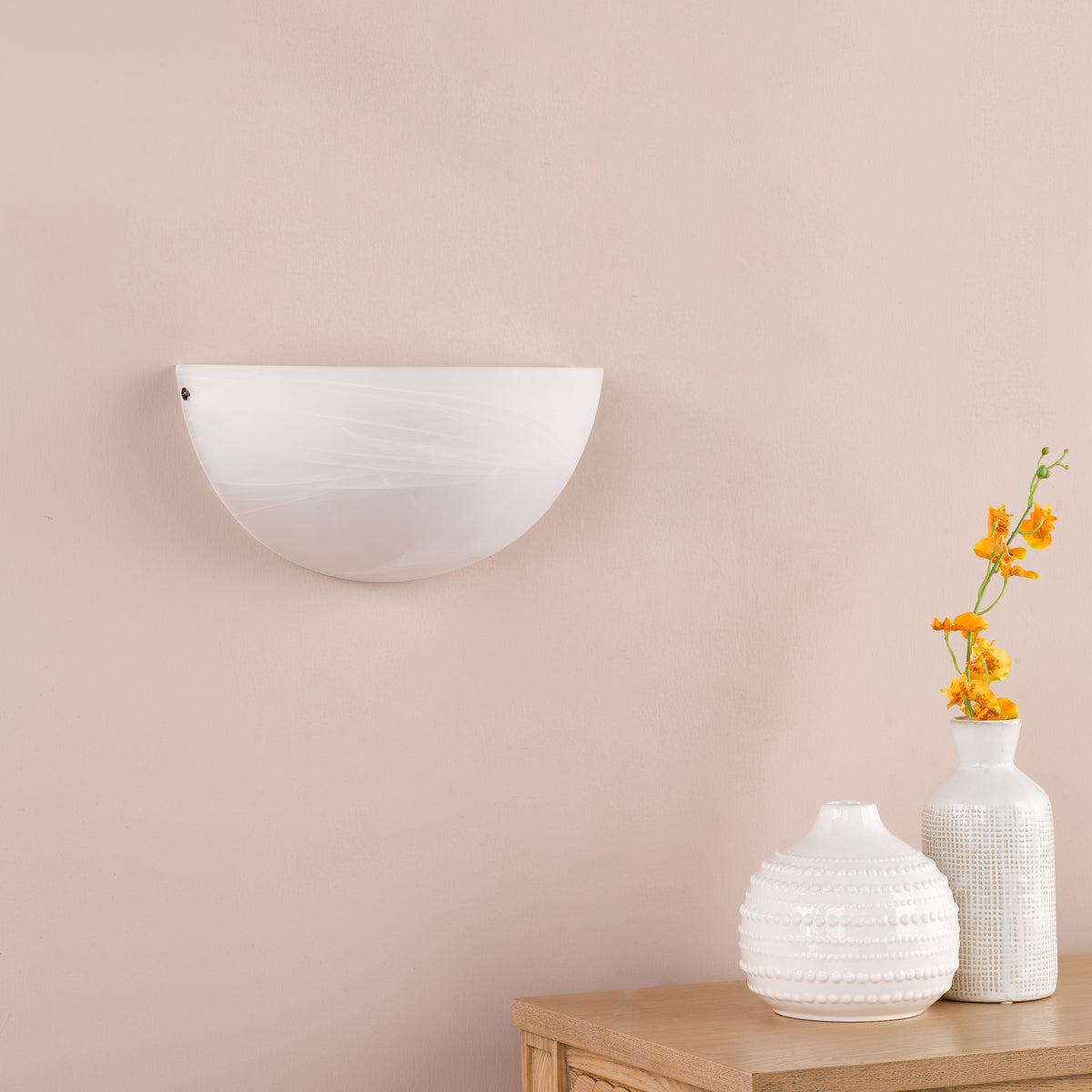 Keita Wall Light in Antique Bronze with Alabaster Effect Glass Shade