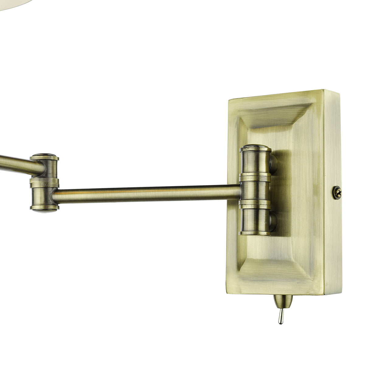 Brass wall sconce with an adjustable arm and a rectangular backplate