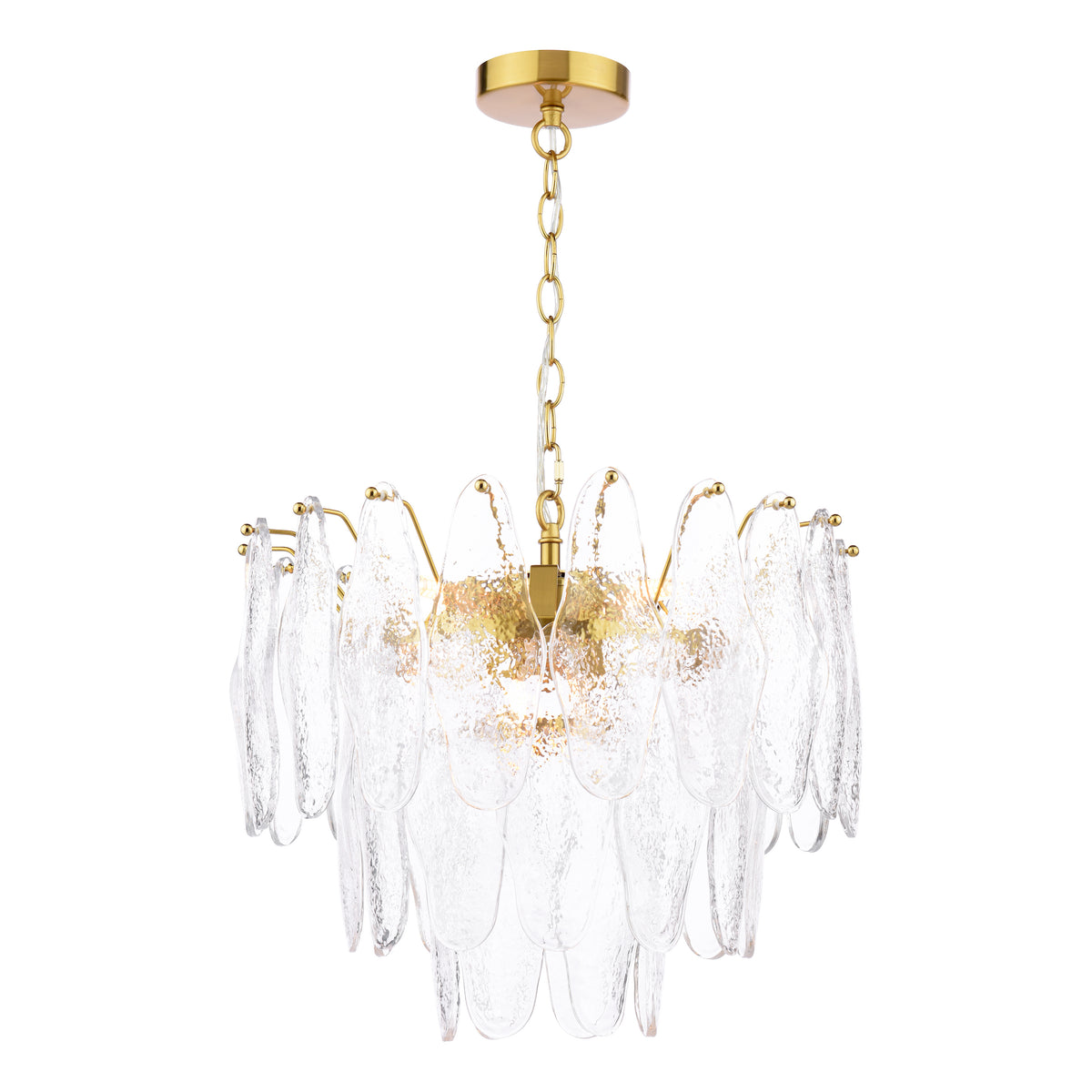Gold chandelier with textured glass petals