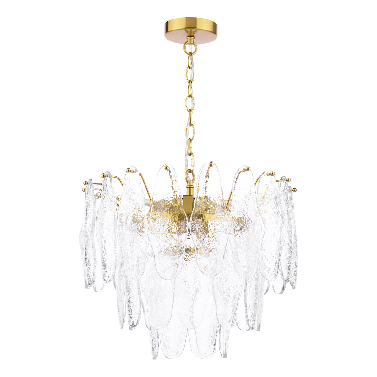 Gold chandelier with textured clear glass panels