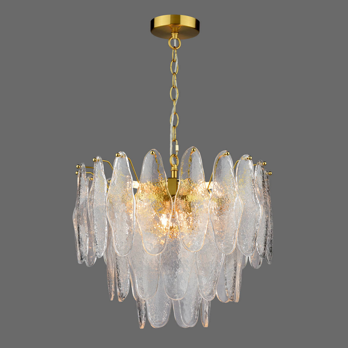 Gold chandelier with clear glass panels