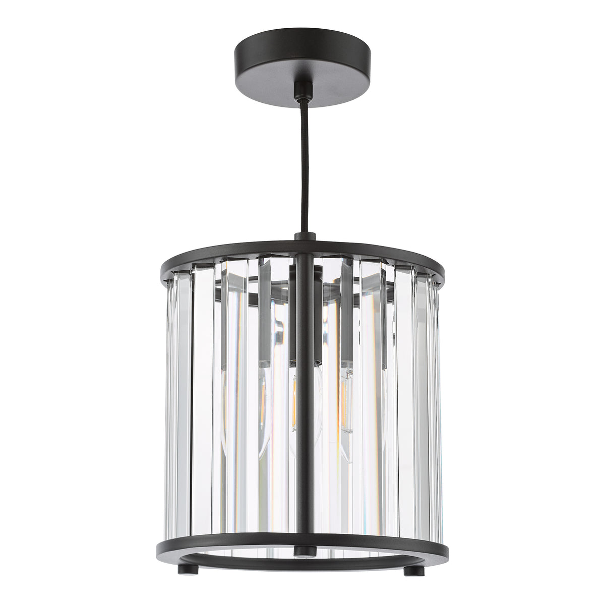 Kiran Single Drop Pendant In Satin Black with Crystal