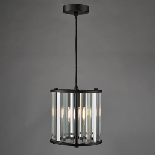 Kiran Single Drop Pendant In Satin Black with Crystal