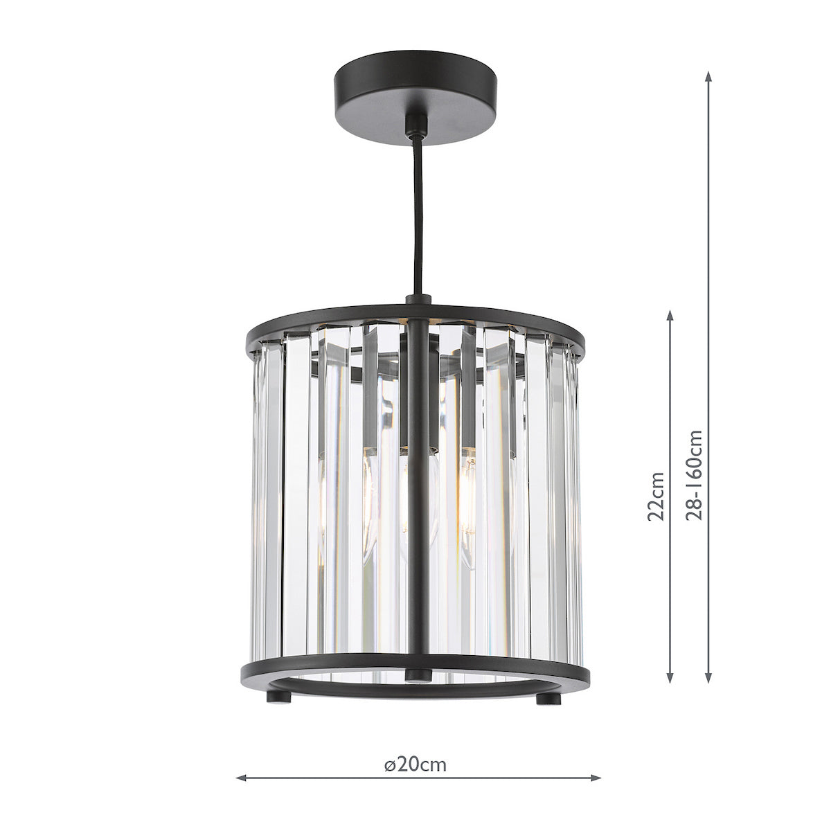 Kiran Single Drop Pendant In Satin Black with Crystal