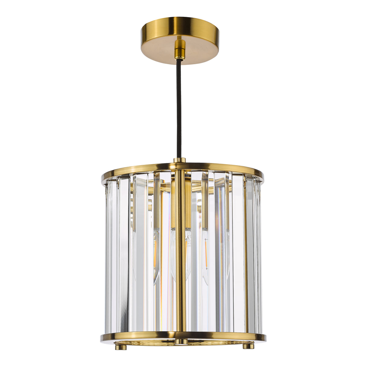 Kiran Single Drop Pendant In Natural Brass with Crystal