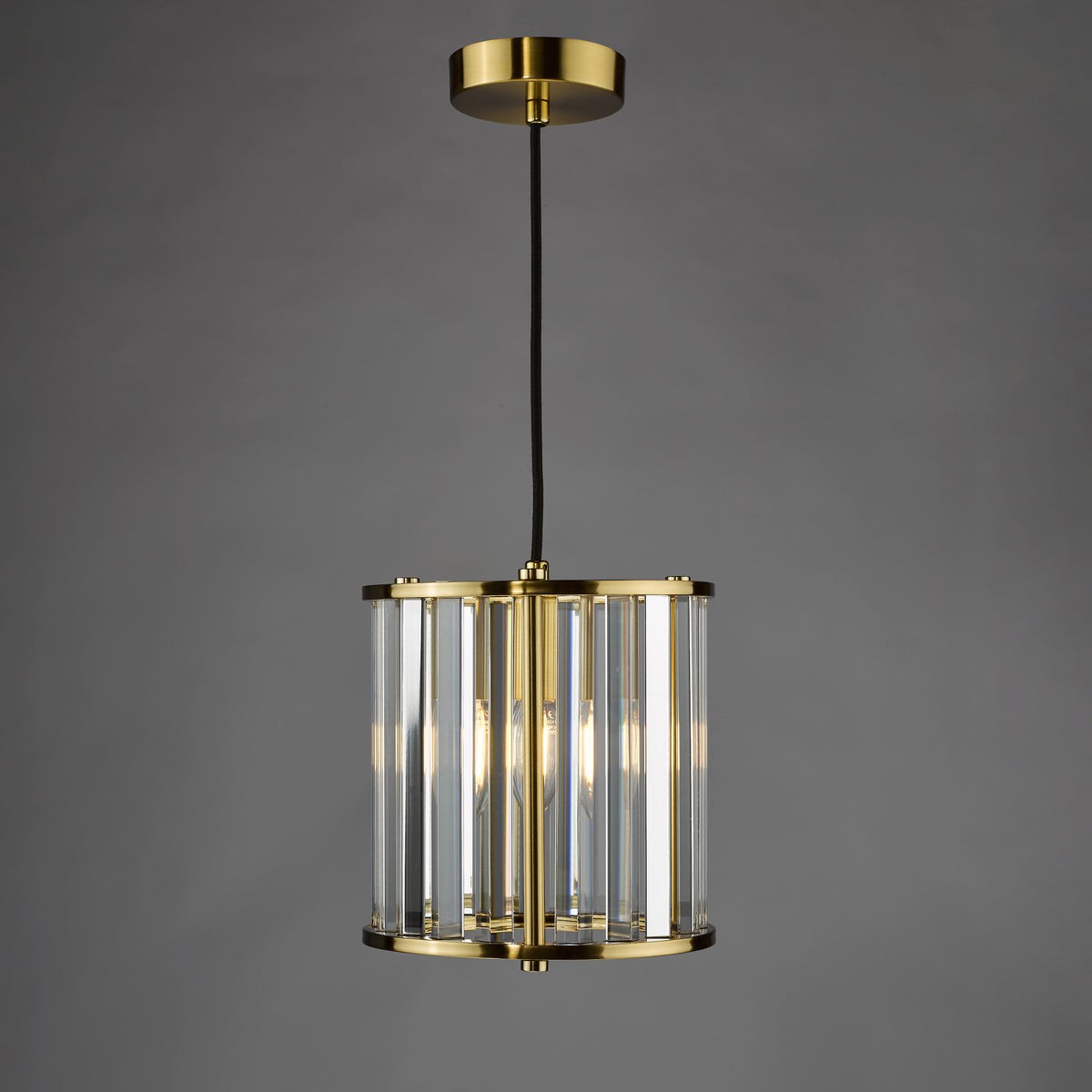 Kiran Single Drop Pendant In Natural Brass with Crystal