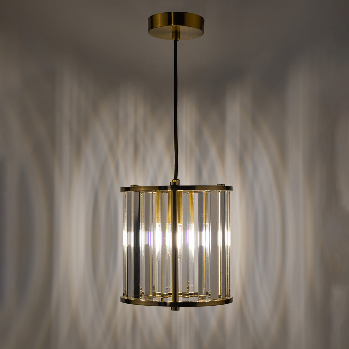 Kiran Single Drop Pendant In Natural Brass with Crystal