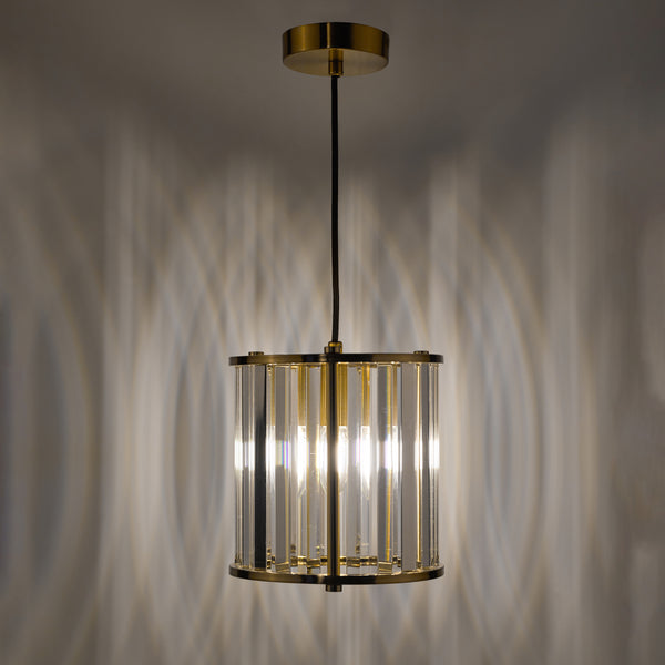 Kiran Single Drop Pendant In Natural Brass with Crystal