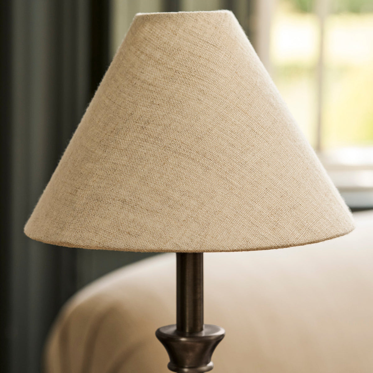 Kelmscot Table Lamp in Antique Bronze With Linen Shade