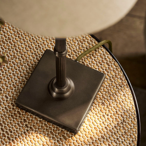 Kelmscot Table Lamp in Antique Bronze With Linen Shade