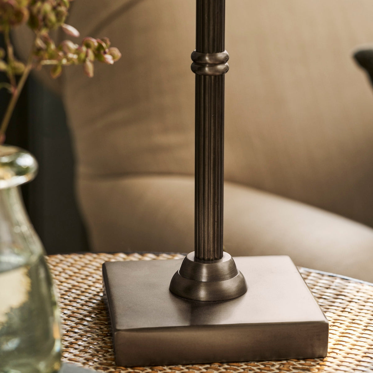 Kelmscot Table Lamp in Antique Bronze With Linen Shade