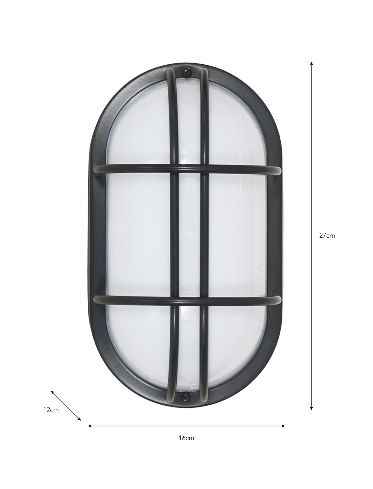 Garden Trading Lighting Harbour Bulkhead E27 Oval IP44 Exterior in Carbon with dimensions