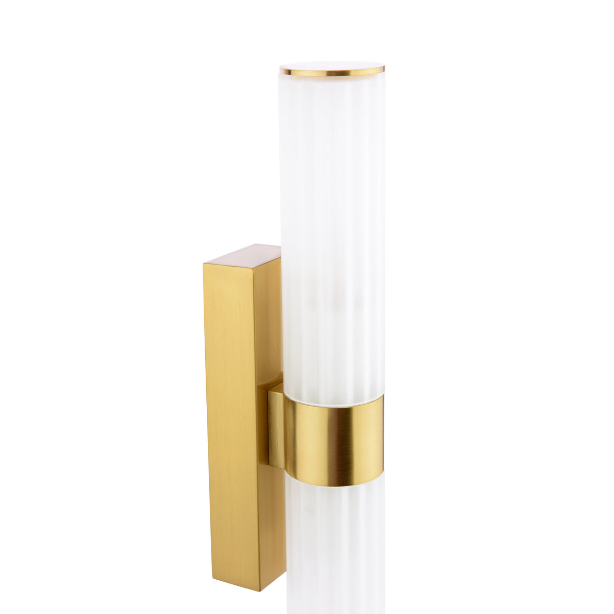 Gold wall sconce with a ribbed white glass tube