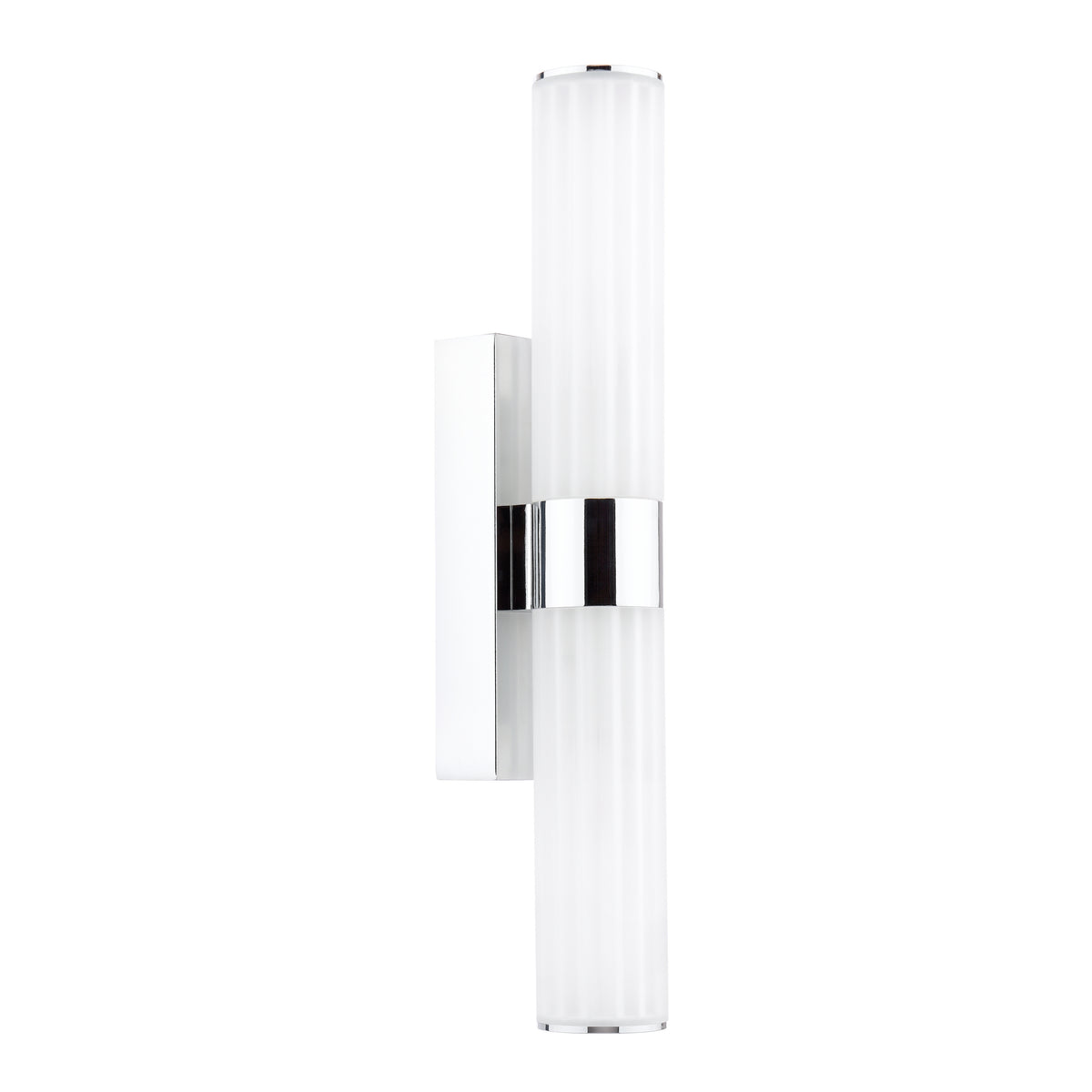 White and chrome cylindrical wall sconce with ribbed glass