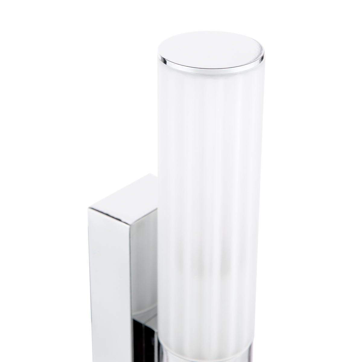 Chrome wall light with a cylindrical frosted glass shade