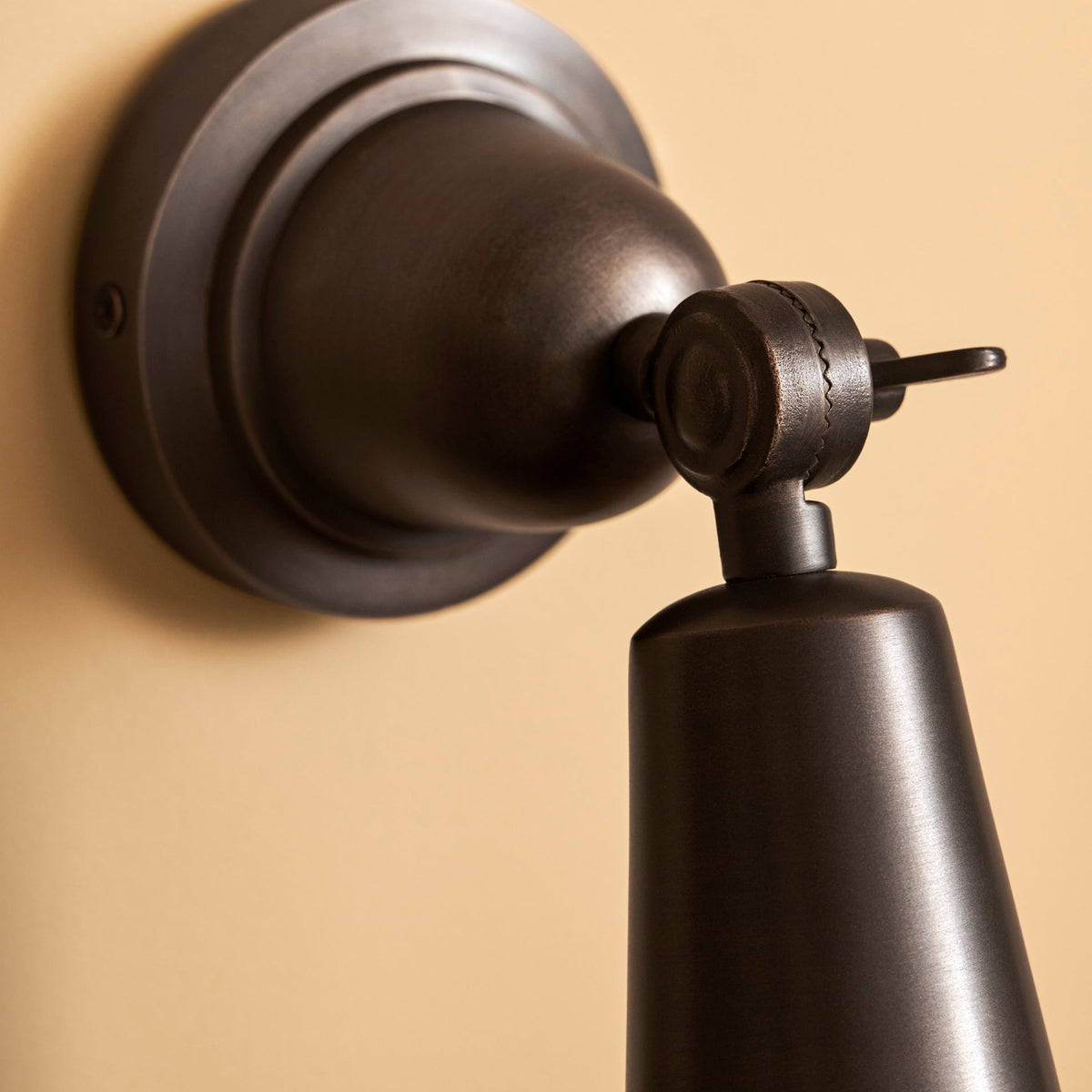 Close up of the antique bronze finish on the Longborough wall spotlight