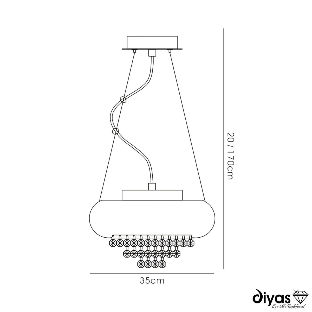 Phyllis Large 3 Light Pendant Light in Polished Chrome with Clear Crystal