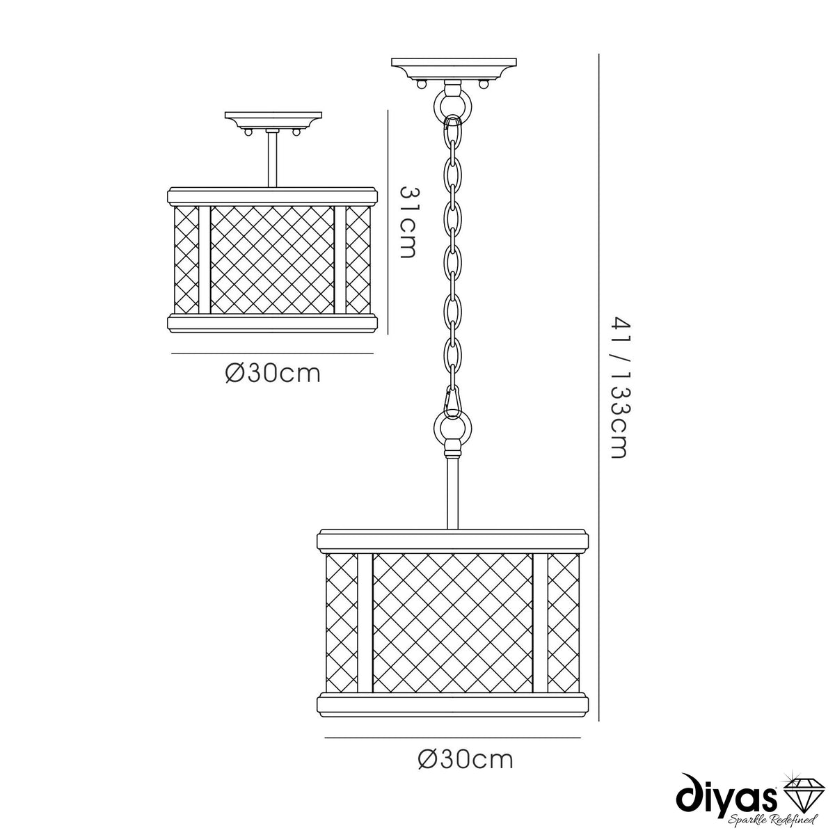 Asia 3 Light Pendant or Semi Flush in Oiled Bronze with Clear Glass