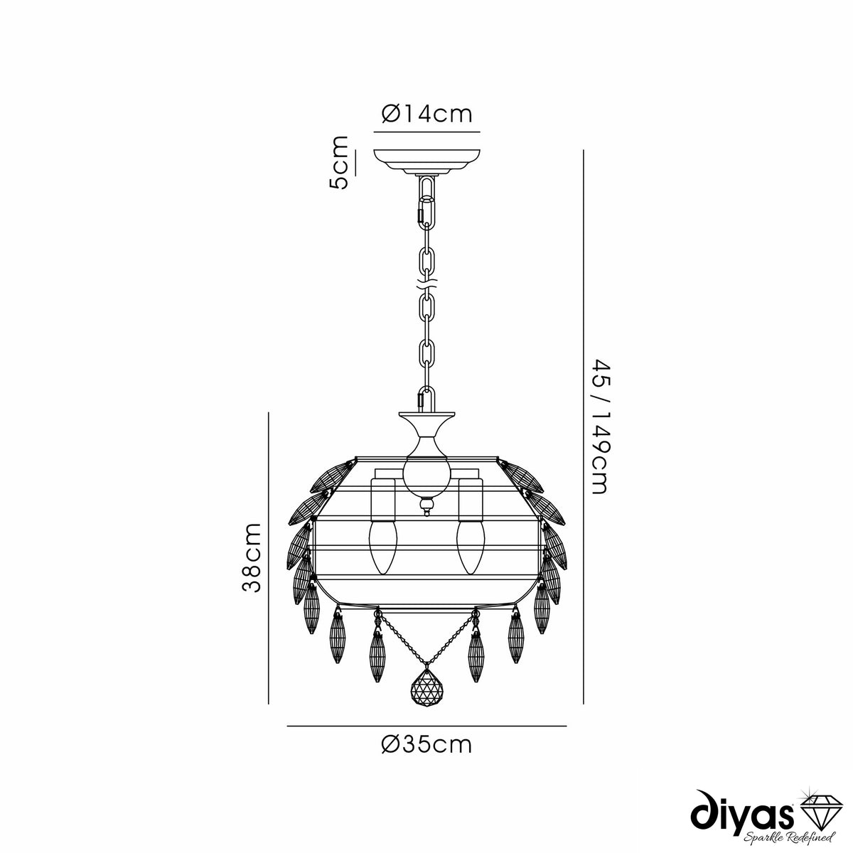 Coniston 3 Light Clear Crystal Pendant Light in Antique Brass