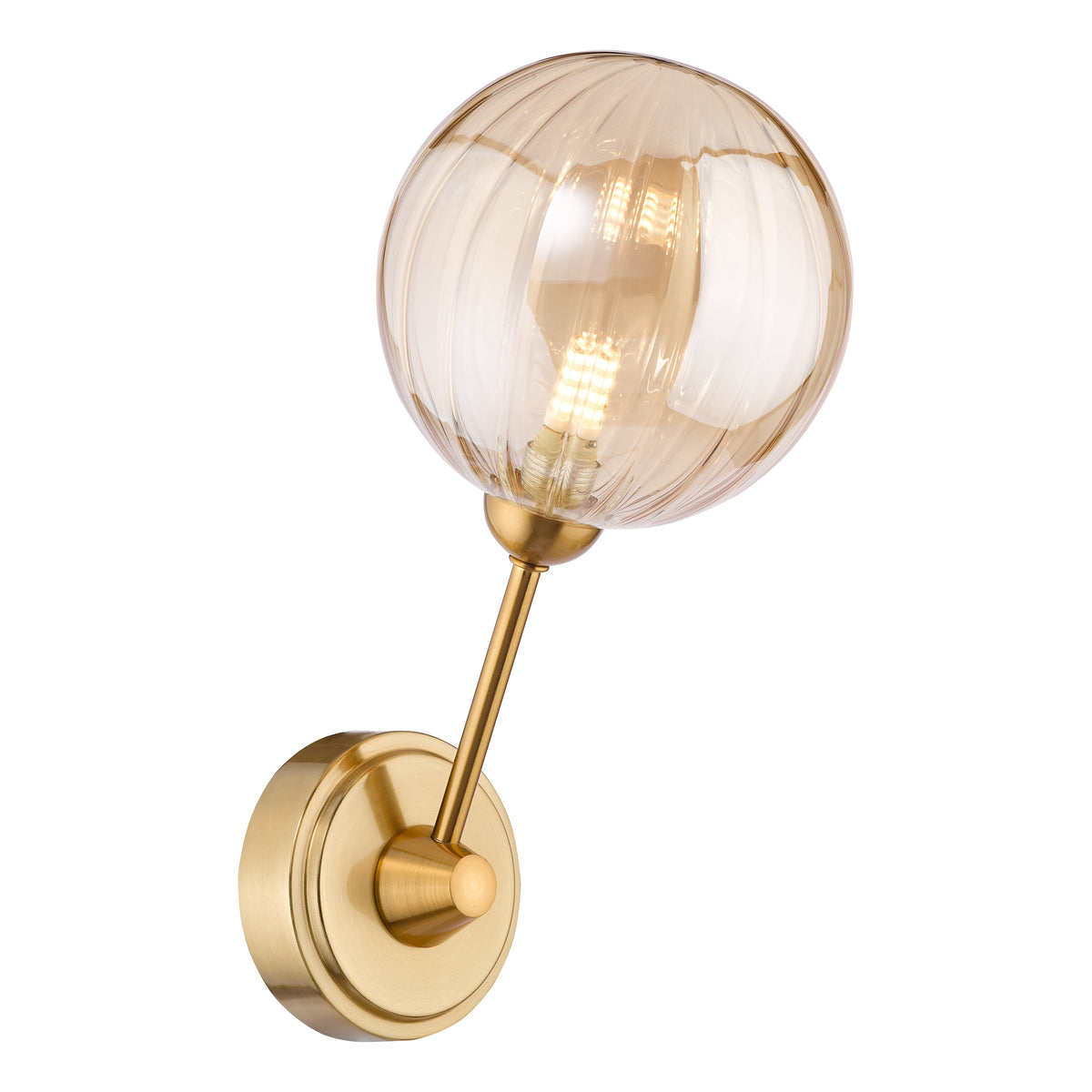 Liora Wall Light in Antique Gold with Ribbed Amber Glass