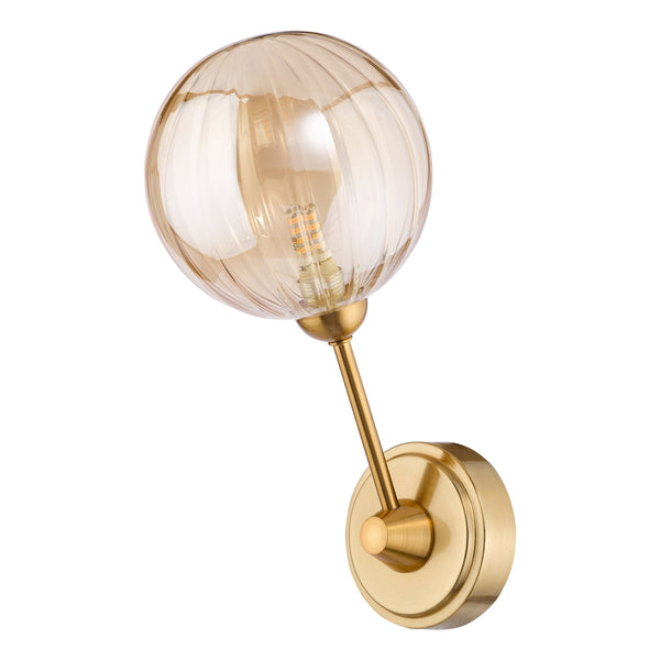 Liora Wall Light in Antique Gold with Ribbed Amber Glass