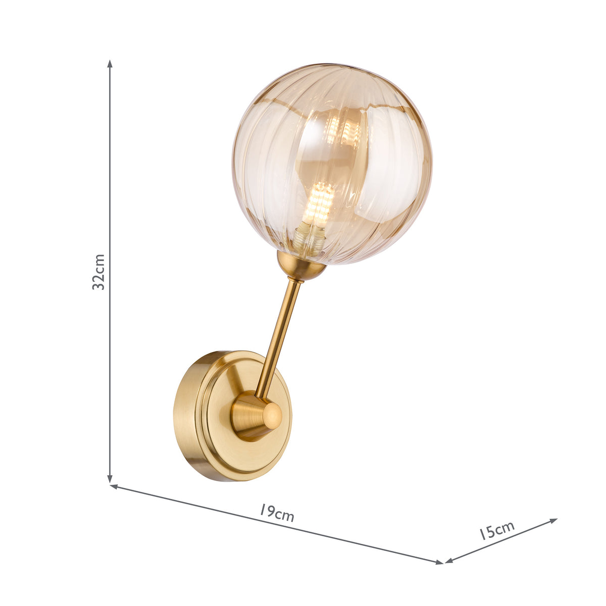 Liora Wall Light in Antique Gold with Ribbed Amber Glass