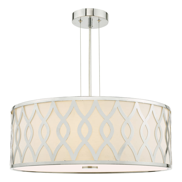 Locryn Four Light Pendant in Polished Chrome with Ivory Linen Shade