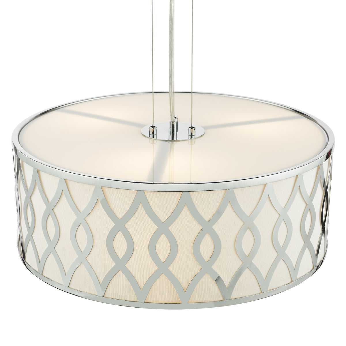 Locryn Four Light Pendant in Polished Chrome with Ivory Linen Shade