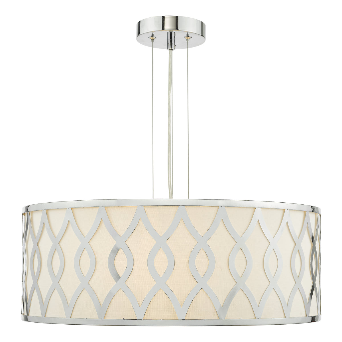 Locryn Four Light Pendant in Polished Chrome with Ivory Linen Shade