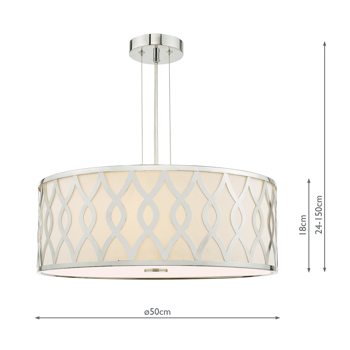 Locryn Four Light Pendant in Polished Chrome with Ivory Linen Shade