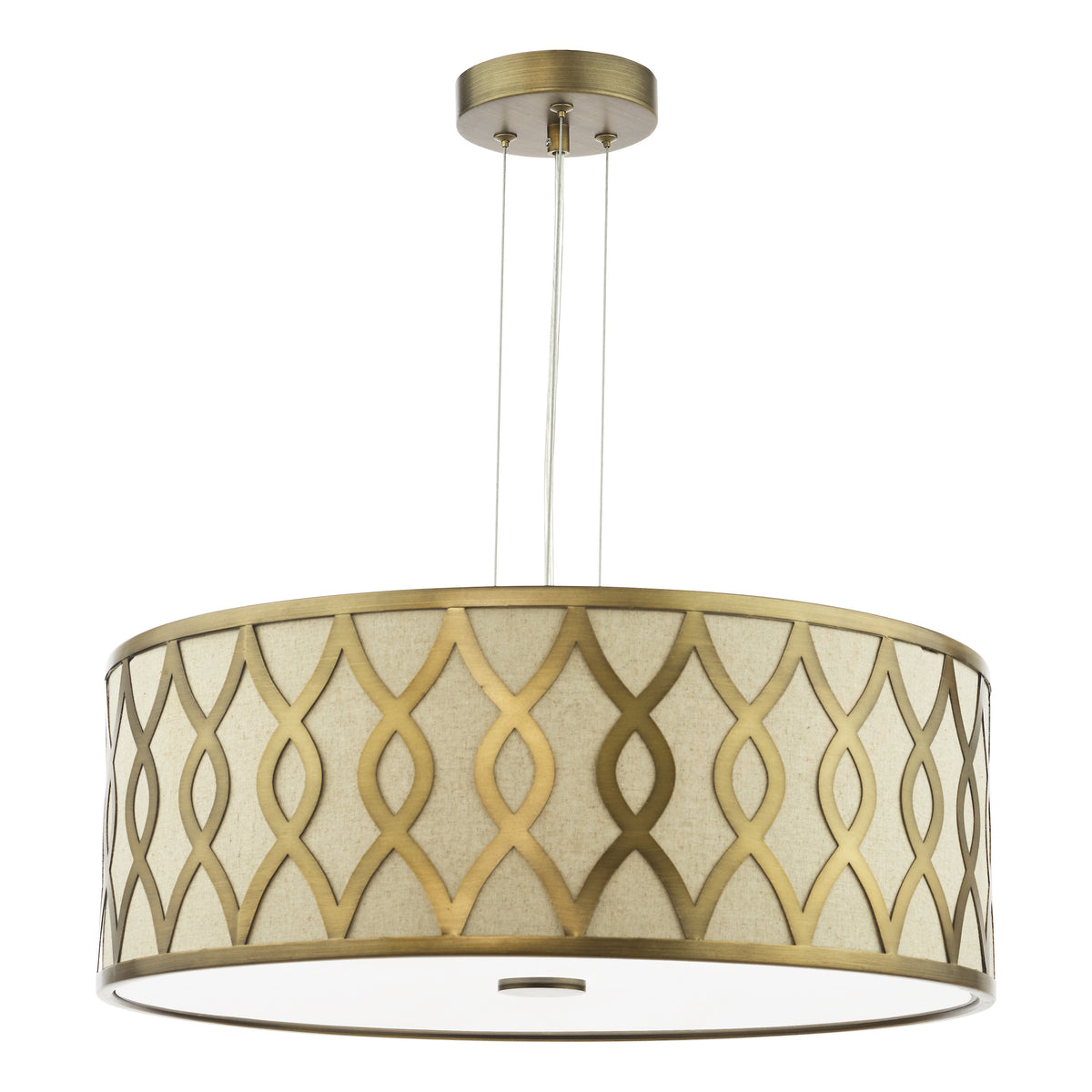 Locryn Four Light Pendant in Brushed Bronze with Taupe Linen Shade