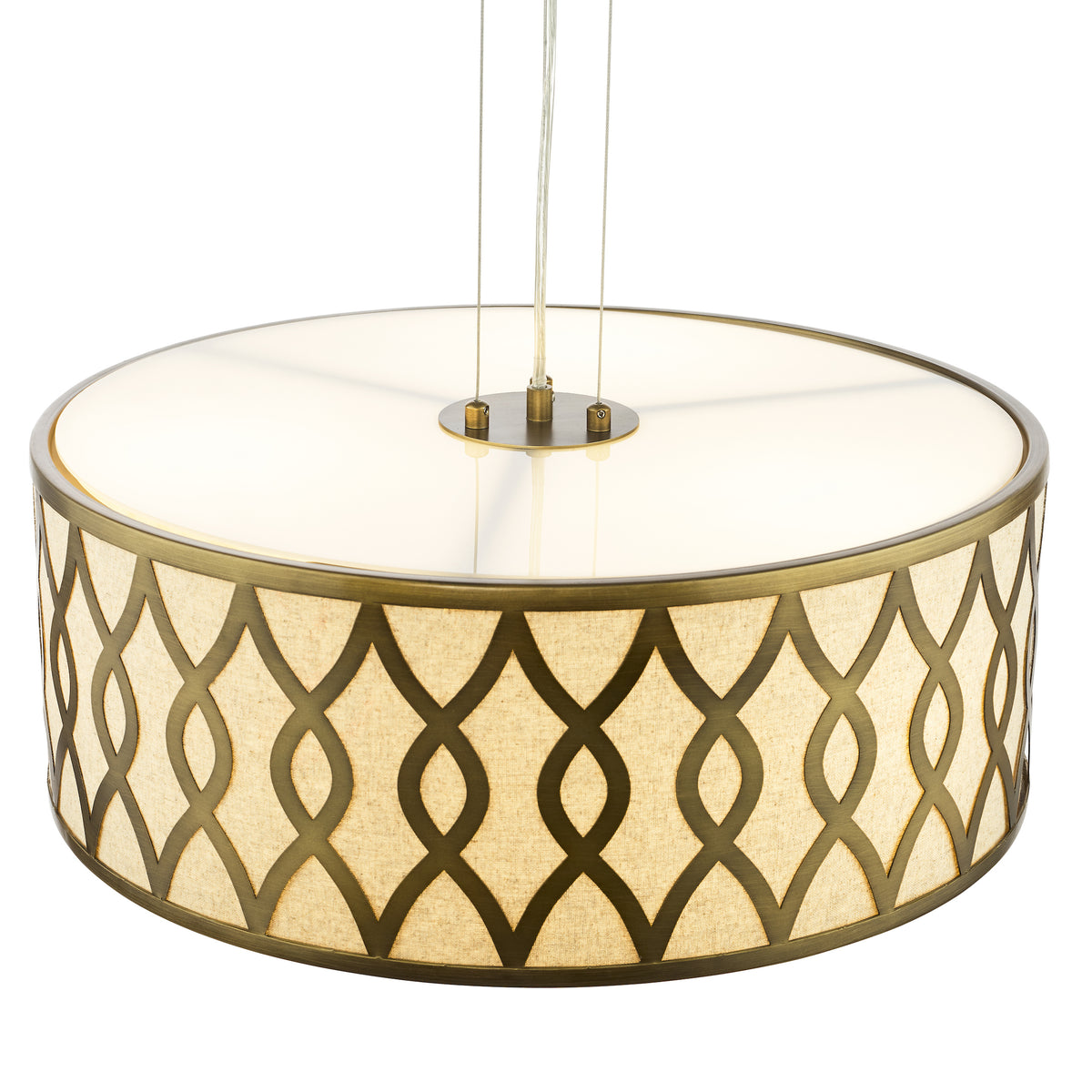 Locryn Four Light Pendant in Brushed Bronze with Taupe Linen Shade