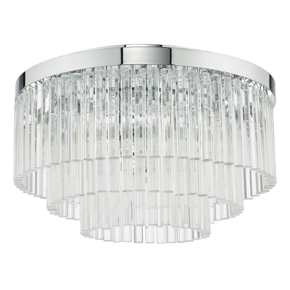 Logan Five Light Flush Ceiling Light in Polished Chrome with Clear Glass Rods