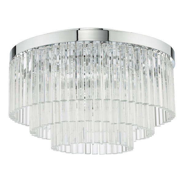 Logan Five Light Flush Ceiling Light in Polished Chrome with Clear Glass Rods